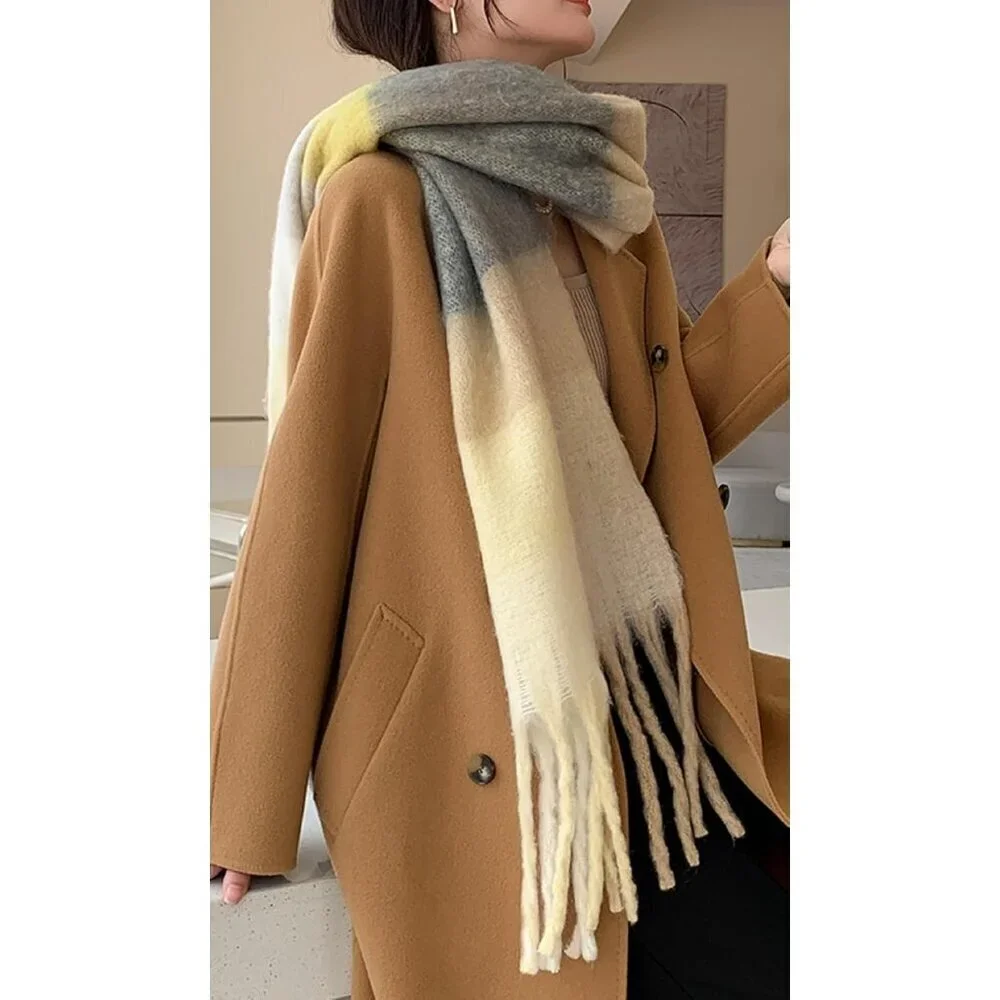 Women's Grey Bright Yellow Winter Warm Shawl Cold Weather Thick Blanket Scarf